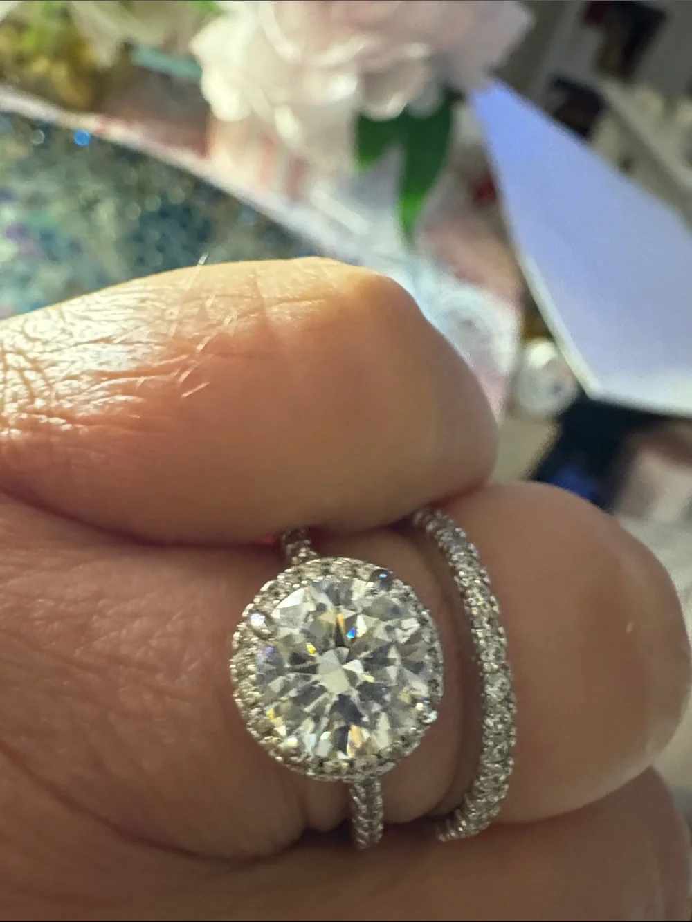 Classic Halo Round-Cut Cubic Zirconia Engagement Ring Set Rhodium. 4ct